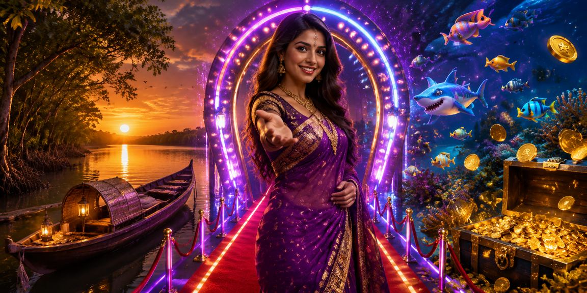 সুন্দরবনের নিয়ন আলোয় ফিশিং গেমের দৃশ্য